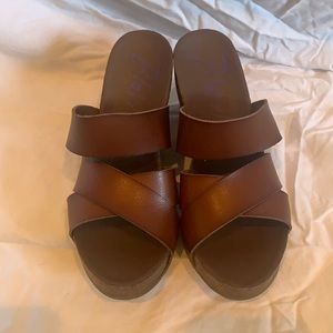 Blowfish Hiro slide wedge sandal size 7.5 brown.
